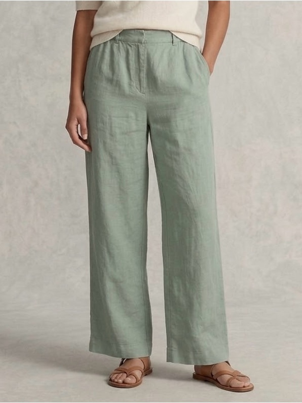 dip Sage Green Wide-Leg Linen Blend Pants